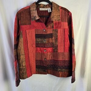 Drapers & Damons Embroidered Patchwork Jacket Button Womens Large Artsy Boho